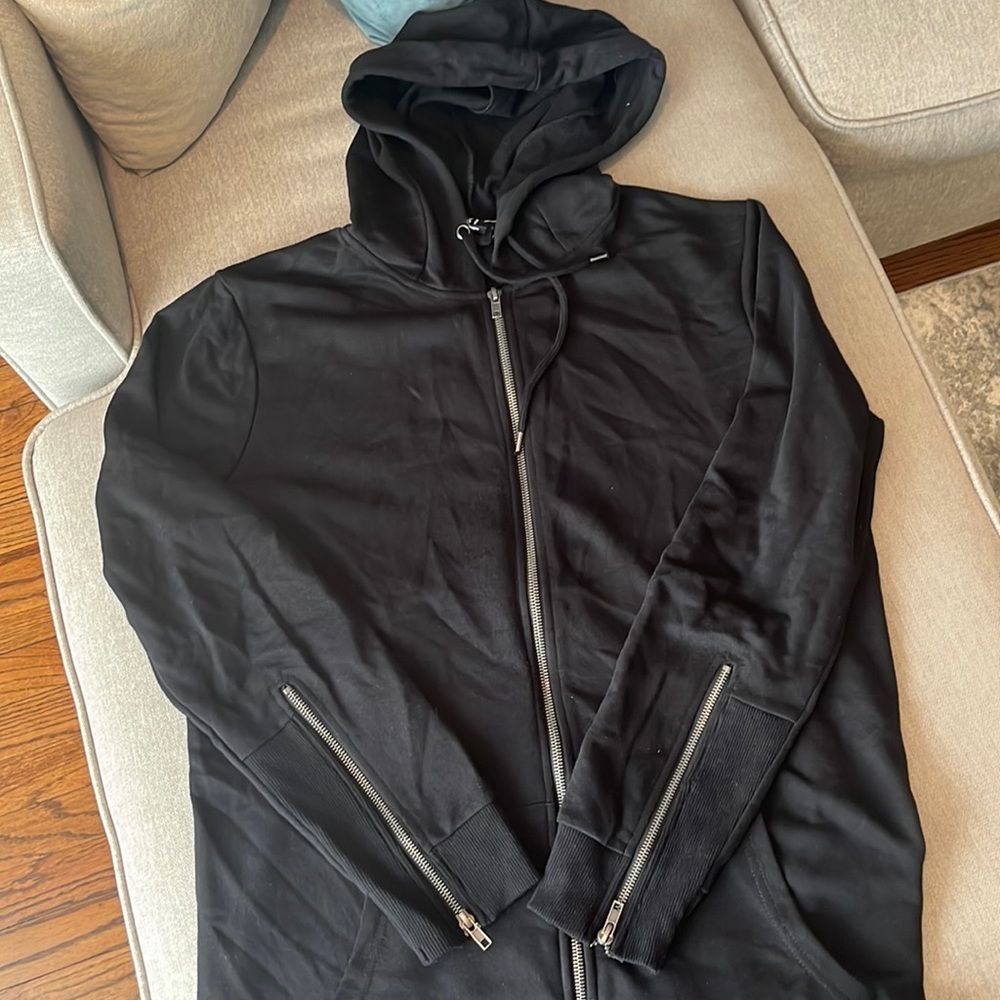 21 Men Black Zip Up Hoodie with Zipper on the Sleeve